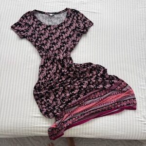 Black and pink floral paisley print J Jill maxi dress